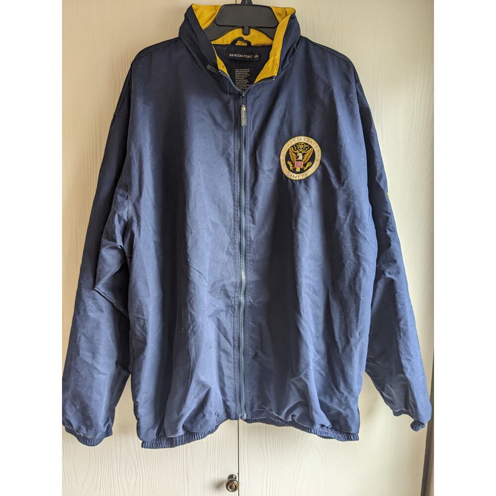 Beacon Point Men's Long Sleeve Navy Blue Zip Up Logo Embroidered Jacket Size XXL